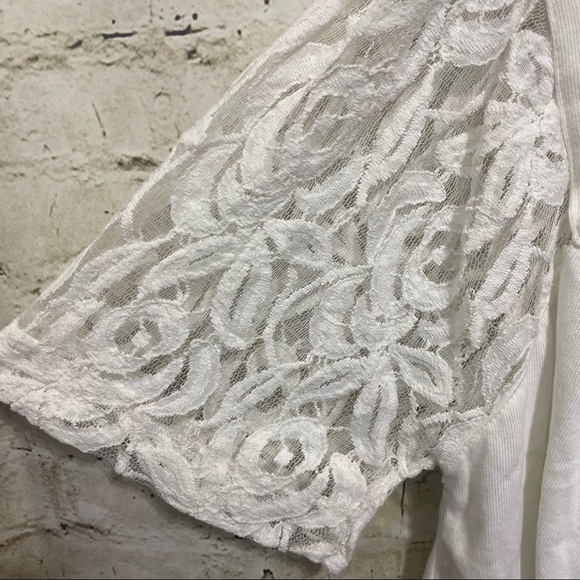 We The Free Free People Ivory Lace Boho Cropped Knit Top - Picture 3 of 6